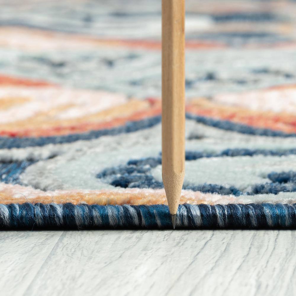 Tropic Floral Dark Blue Synthetic 5' x 7' Easy Care Area Rug