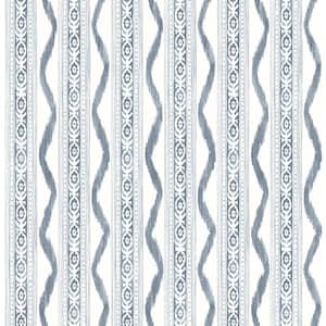 Rhys Blue IKAT Stripe Paper Wallpaper