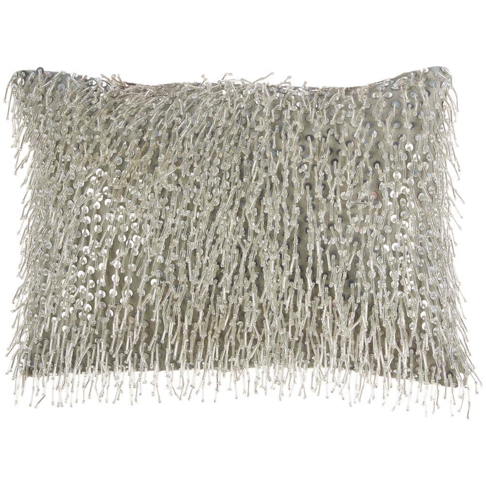 Silver Beaded Tassels 10" x 14" Lumbar Throw Pillow