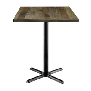 Urban Loft 30 in Square Barnwood Solid Wood Bistro Table with X-Shaped Black Steel Frame (Seats 2)