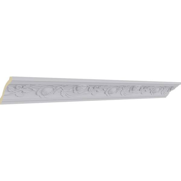 Ekena Millwork 3-3/4 in. x 3-1/4 in. x 94-1/2 in. Polyurethane Bulwark Rose Crown Moulding