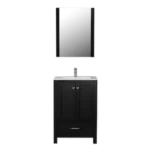 Laguna 24 in. W x 18 in. D x 36 in. H Single Sink Bath Vanity in Black with White Ceramic Vanity Top and Mirror