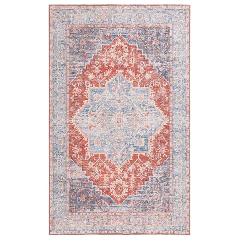 Arizona Light Blue and Rust 8' x 10' Machine Washable Area Rug