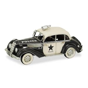 Metal Cream Hand Painted Early 20th Century Style Police Car Model Sculpture