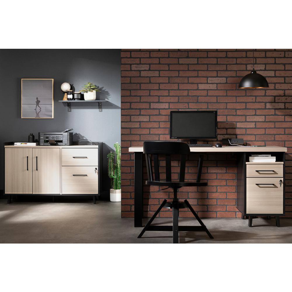 Soft Elm and Matte Black 2-Drawer Lockable Filing Credenza