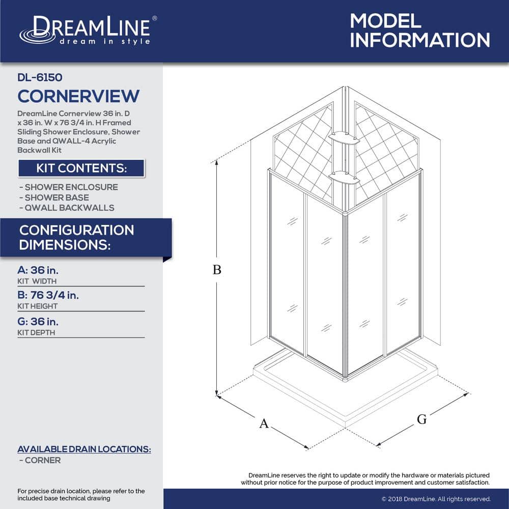 Cornerview 36" Black Framed Sliding Shower Enclosure with Base