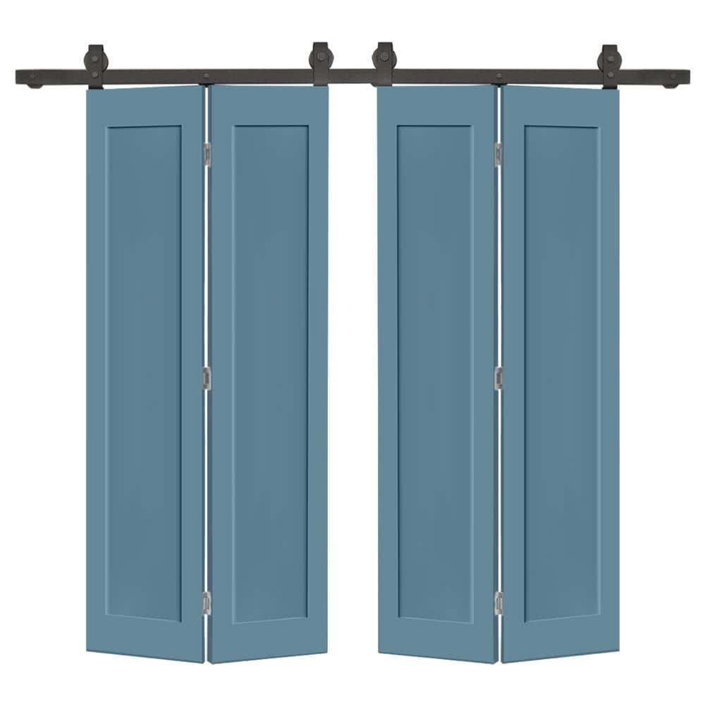 44 in. x 84 in. 1 Panel Shaker Hollow Core Dignity Blue Composite Double Bi-fold Door with Barn Door Hardware Kit price history on PriceWatchPro