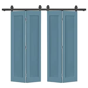 52 in. x 80 in. 1 Panel Shaker Hollow Core Dignity Blue Composite Double Bi-Fold Door with Barn Door Hardware Kit