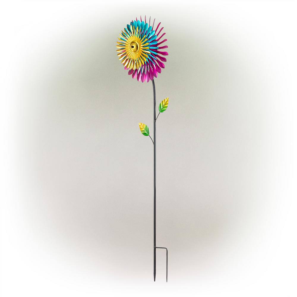 47" Multicolor Iron Daisy Wind Spinner Garden Stake