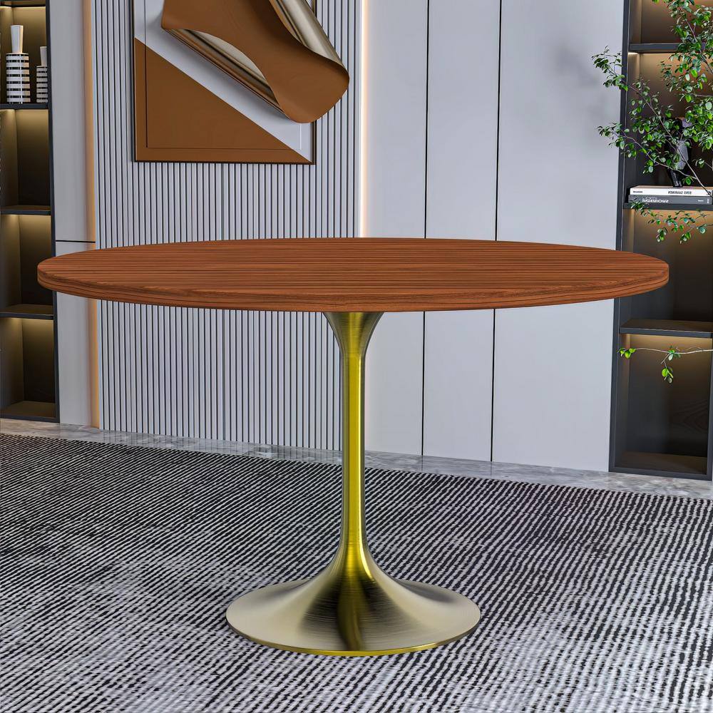 Cognac Brown Round MDF Wood 48 in. Tabletop Pedestal Dining Table Seats-4 Verve Collection price history on PriceWatchPro