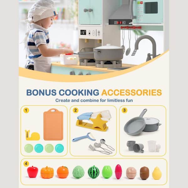 SEEUTEK Wooden Kids Kitchen Playset for Toddlers Includes Stove