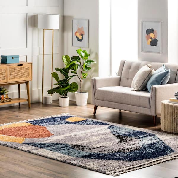 4 ft. x 6 ft. Blue Hilary Shaggy Abstract Tassel Area Rug