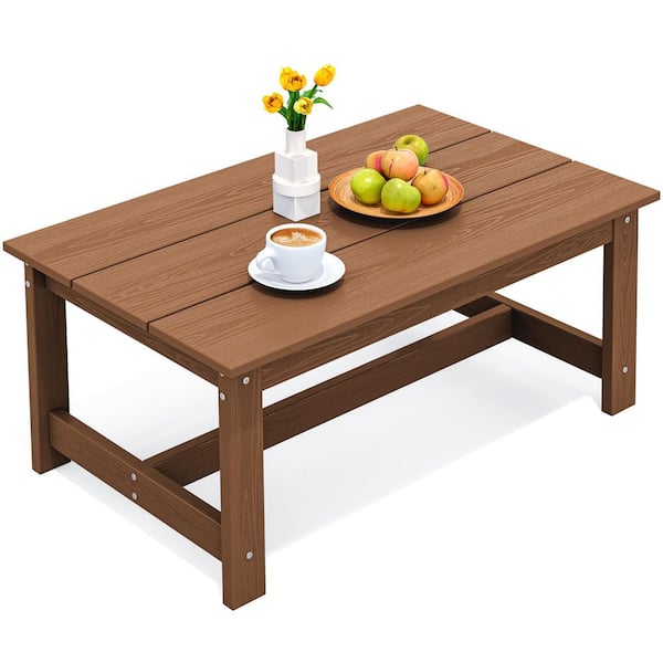 Unbranded HDPE Patio Coffee Table, Rectangle Outdoor Coffee Table, All-Weather for Balcony, Poolside, Deck, Garden, Brown