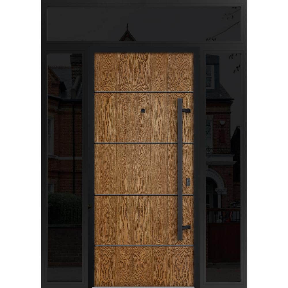 6683 64 in. x 96 in. Left-hand/Inswing 3 Sidelights Natural Oak Steel Prehung Front Door with Hardware price history on PriceWatchPro