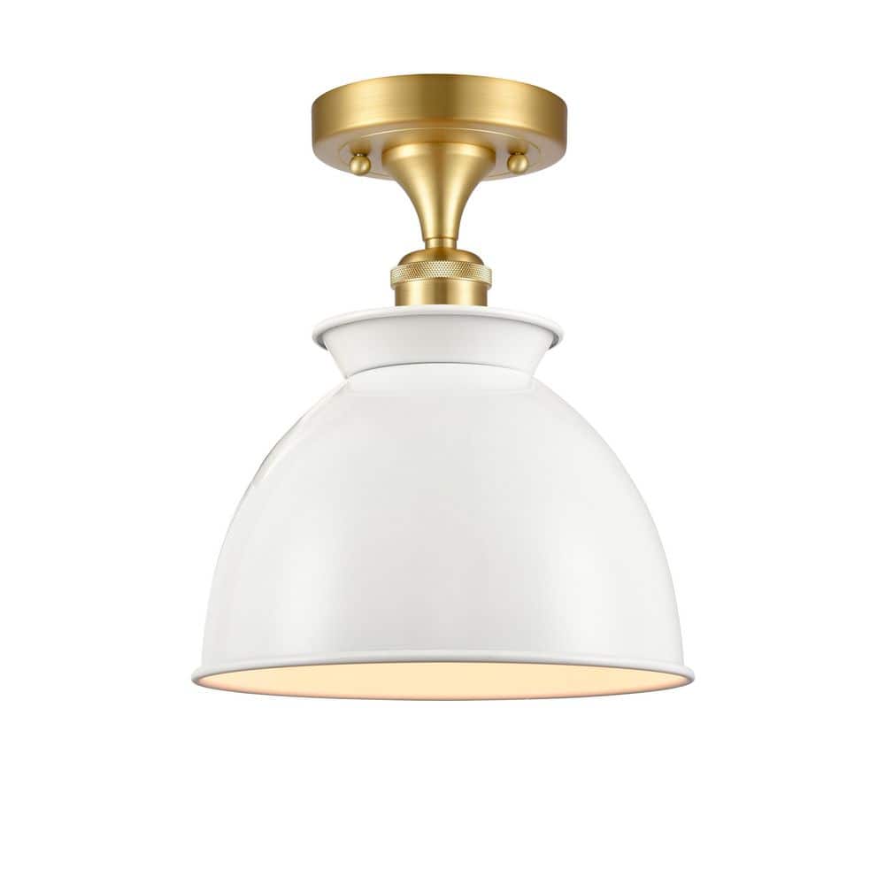 Adirondack 8.5 in. 1-Light Satin Gold Industrial Semi-Flush Mount with Glossy White Shade price history on PriceWatchPro