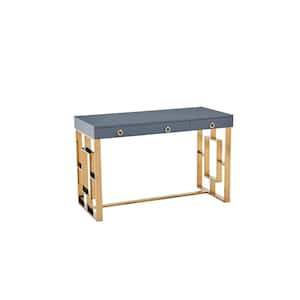 47 in. Rectangular Grey Modern Computer Desk, Gold