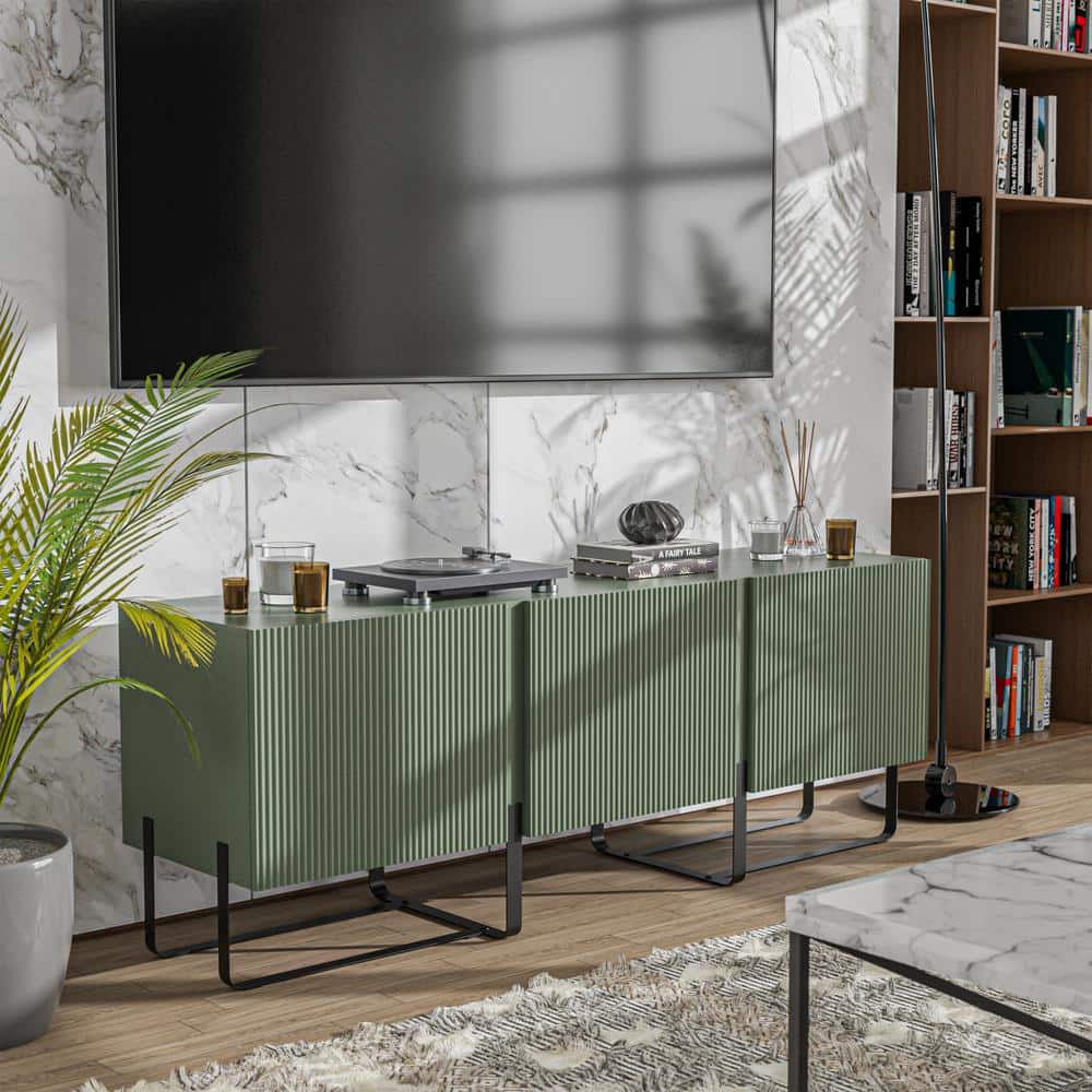 Furniture of America Yaztra Sage Green and Black Legs Low Profile 60 in. W  Tv Stand Fits TV's up to 65 in. With 3-Cabinets IDI-223161 - The Home Depot
