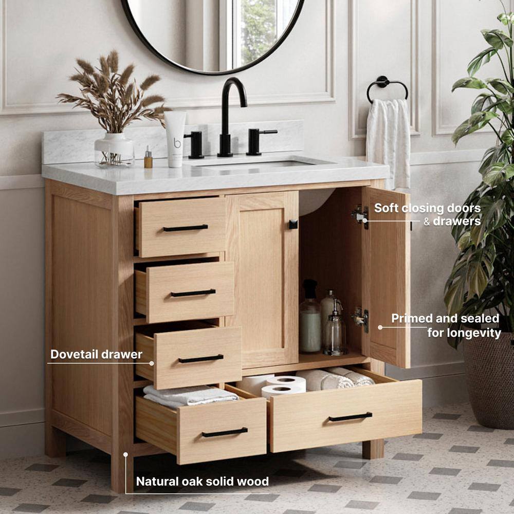 Cambridge 37'' Oak Freestanding Vanity with Carrara Marble Top