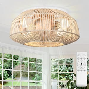 20 in. Indoor 4-Lights Gold Rattan Ceiling Fan with Light and Remote, Flush Mount Ceiling Fan, No Bulbs Included