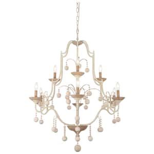 Colonial Charm 9-Light White Wash and Sun Dried Clay Candlestick Chandelier for Dining Rooms with No Bulbs Included