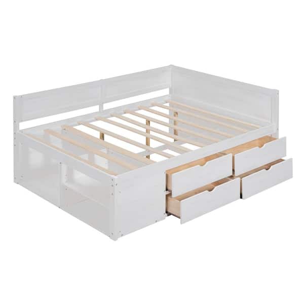 Nestfair White Full Size Wood Daybed with Drawers and Shelves