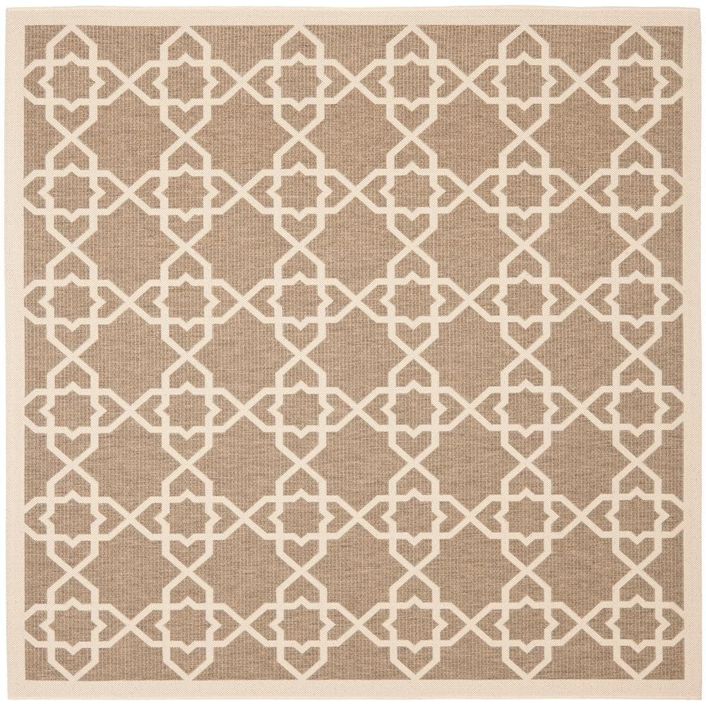 SAFAVIEH Courtyard Brown/Beige 8 ft. x 8 ft. Square Border Indoor ...