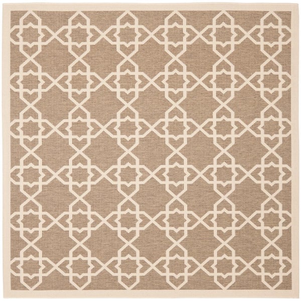 SAFAVIEH Courtyard Brown/Beige 8 ft. x 8 ft. Square Border Indoor/Outdoor Patio  Area Rug