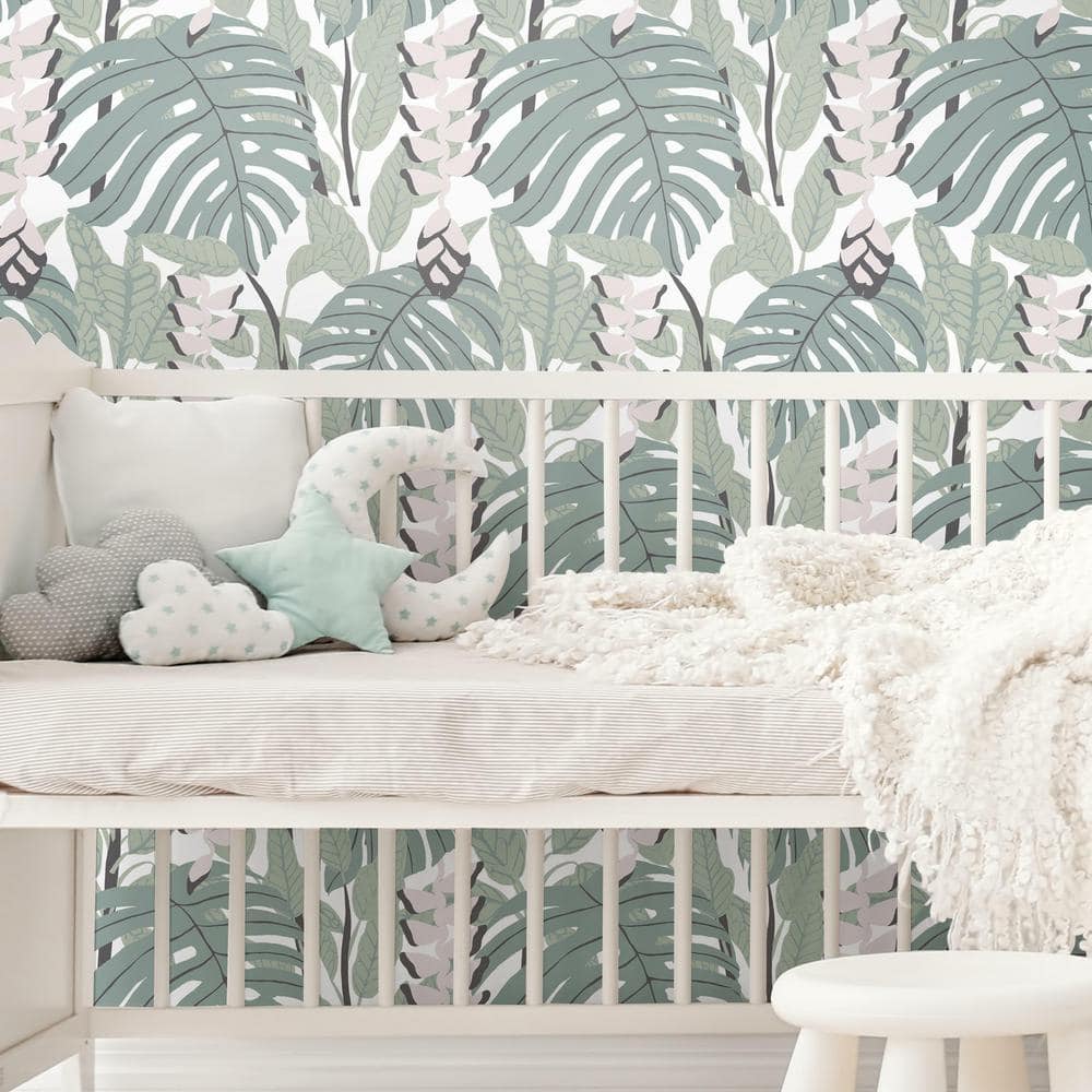 Mineral Green Floral Peel and Stick Wallpaper Roll