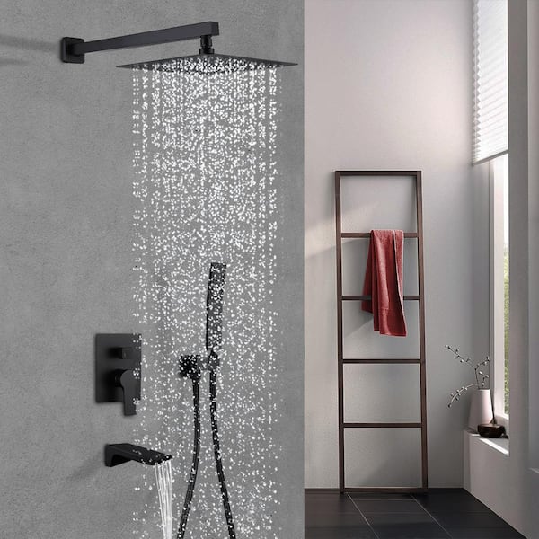Single Handle 1-Spray Tub and Shower Faucet 2.5 GPM with 10 in. Shower Head in Black (Valve Included)