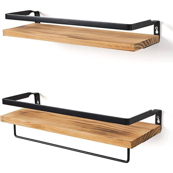 Cubilan 16.53 in. W x 5.83 in. D Carbonized Black Wood Composite Decorative Wall Shelf Set of 2