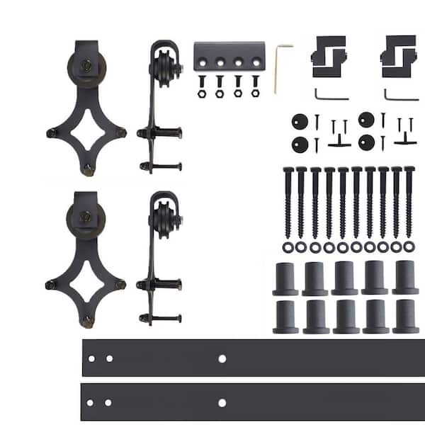 HOMACER 13 ft./156 in. Black Rustic Non-Bypass Sliding Barn Door Hardware Kit Diamond Design Roller for Double Doors