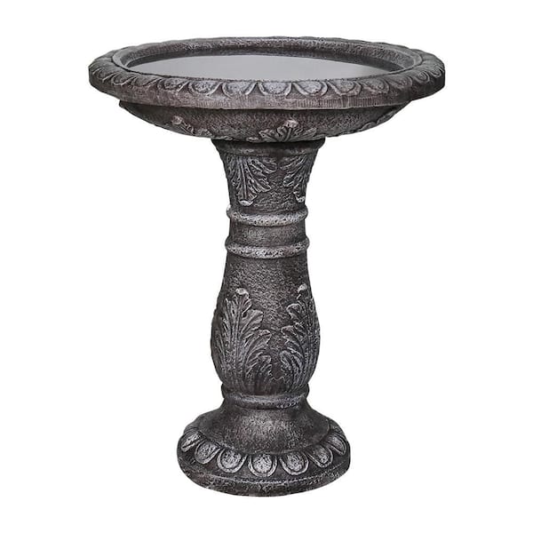 20 in. Dia Vintage Carved Cement Birdbath-Large Outdoor Pedestal Bird Bath for Patio, Garden, or Lawn