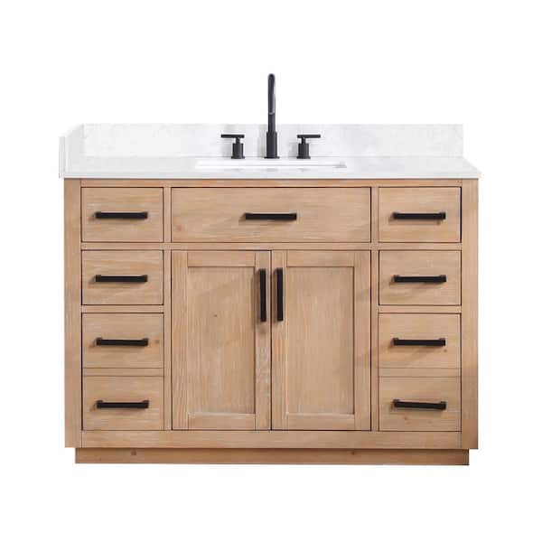 Altair Gavino 48 in. W x 22 in. D x 34 in. H Bath Vanity in Light Brown with Grain White Composite Stone Top