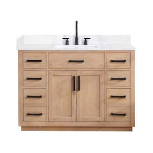 Gavino 48 in. W x 22 in. D x 34 in. H Bath Vanity in Light Brown with Grain White Composite Stone Top