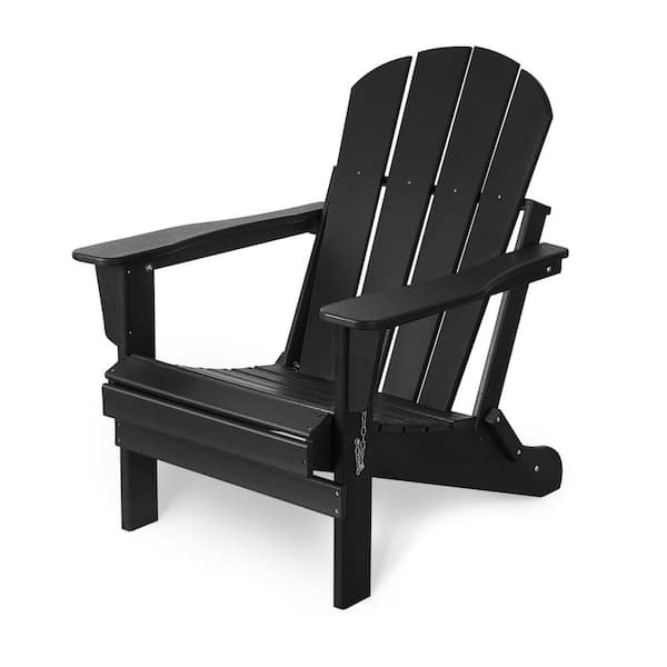 Kahomvis Outdoor Ergonomic Design Black Folding HDPE Adirondack Chair (1-Pack)