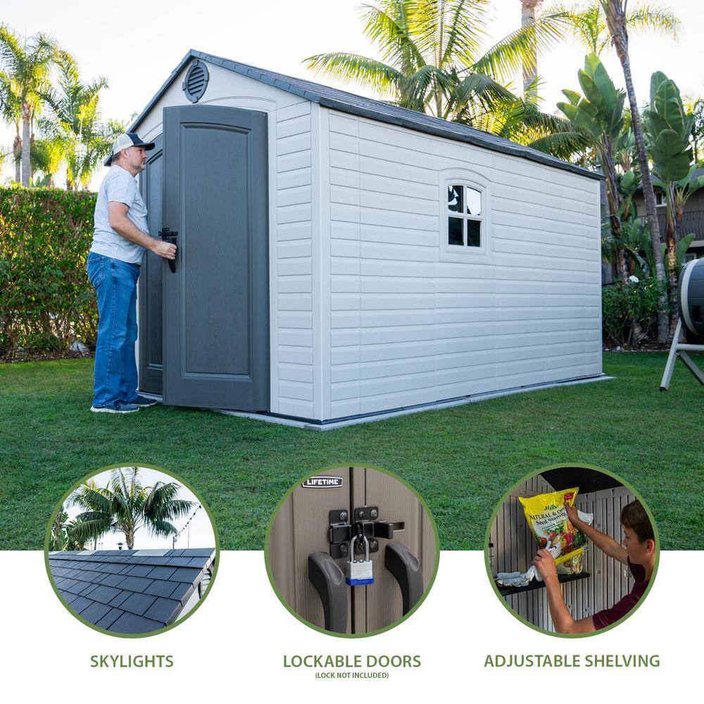 Lifetime 8' x 12' Gray Polyethylene Storage Shed with Shelving and Windows