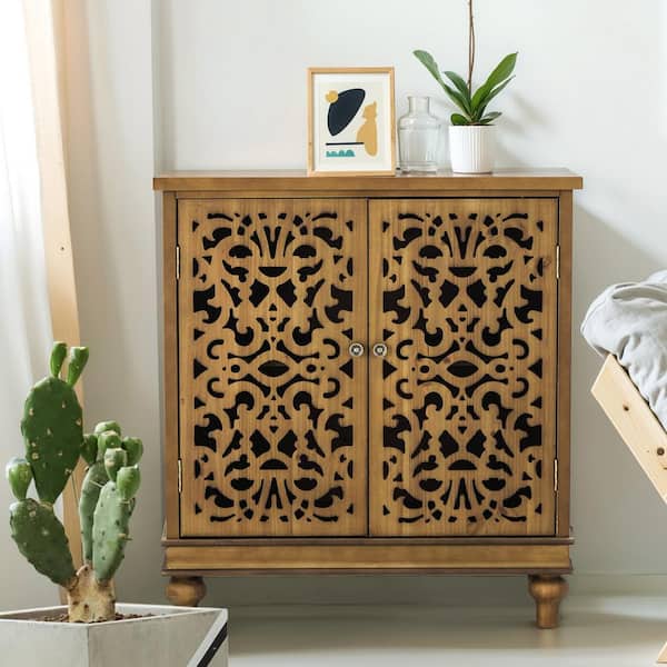 PHI VILLA Wood Hollow-Carved Cabinet with 2-Door