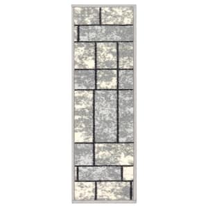 Ottohome Collection Non-Slip Rubberback Boxes Design 8.5 in. x 26 in. Indoor Stair Treads, 7 Pack, Gray
