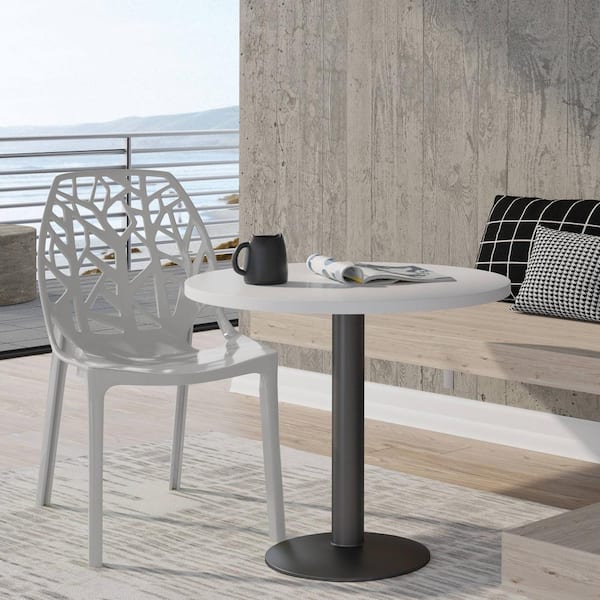 Stackable Accent Dining Chair Modern Cut-Out Design Backrest Side Chair for Indoor and Outdoor in Solid Grey