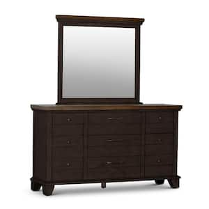 Bear Creek 9-Drawer Brown Dresser With Mirror (66 in. Depth x 19 in. Width x 78 in. Height)