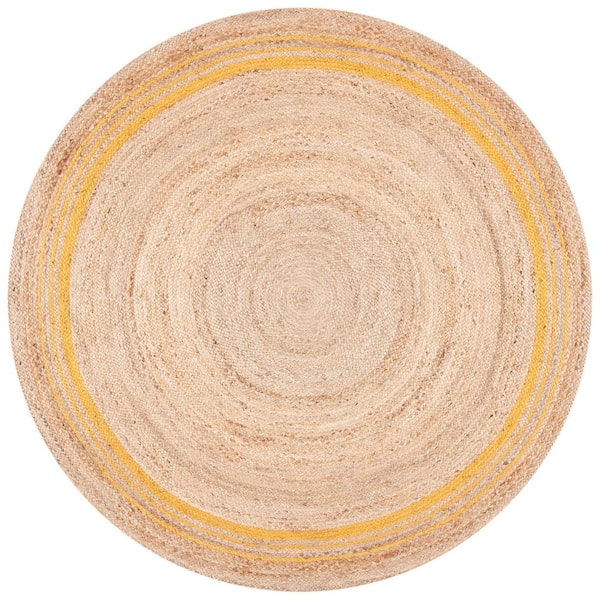 SAFAVIEH Natural Fiber Beige/Gold 7 ft. x 7 ft. Woven Border Round Area Rug