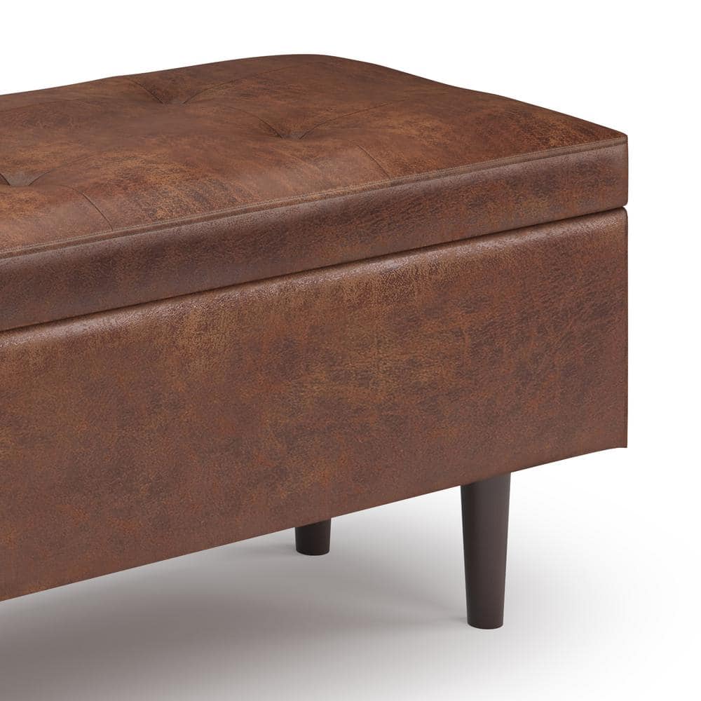 Shay 48" Saddle Brown Faux Leather Storage Ottoman