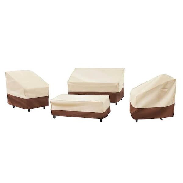 Large Beige Patio Furniture Cover Set Water Proof Heavy Duty