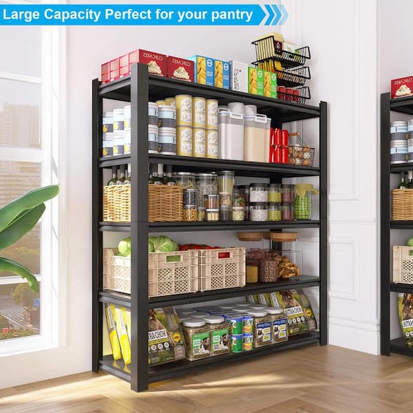 84 in. High Kitchen Pantry, Metal Shelves with 5-Removable Dividers, Strong Load Bearing for Garage, Kitchen in Black