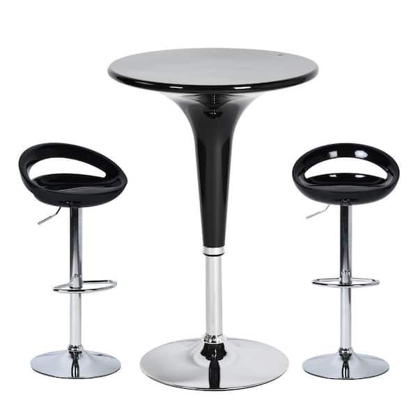 Homy Casa Ralan Ellen Black 3-Pcs Metal Frame ABS Seat Bar Table Set with Adjustable Height