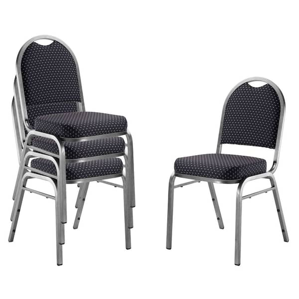 9200-Series Ebony Black Seat / Silver Vein Frame Premium Fabric Upholstered Stack Chair (Pack of 4)