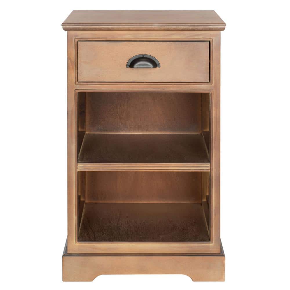 Beige Pine Transitional Rectangular Side Table with Storage