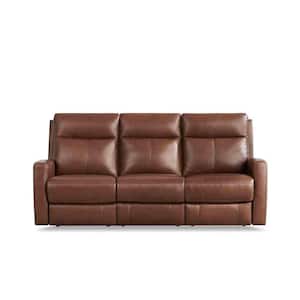 Vienna 86 in. Square Arms Leather Motion Straight Power Reclining Sofa in Brown with Power Headrest