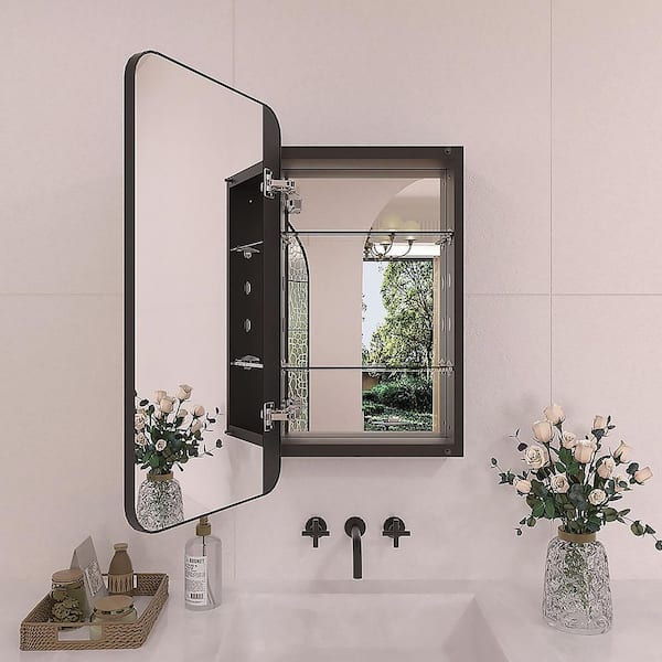 15 in. x 24 in. Framed Recessed or Surface-Mount Rectangular Aluminum Medicine Cabinet with Mirror