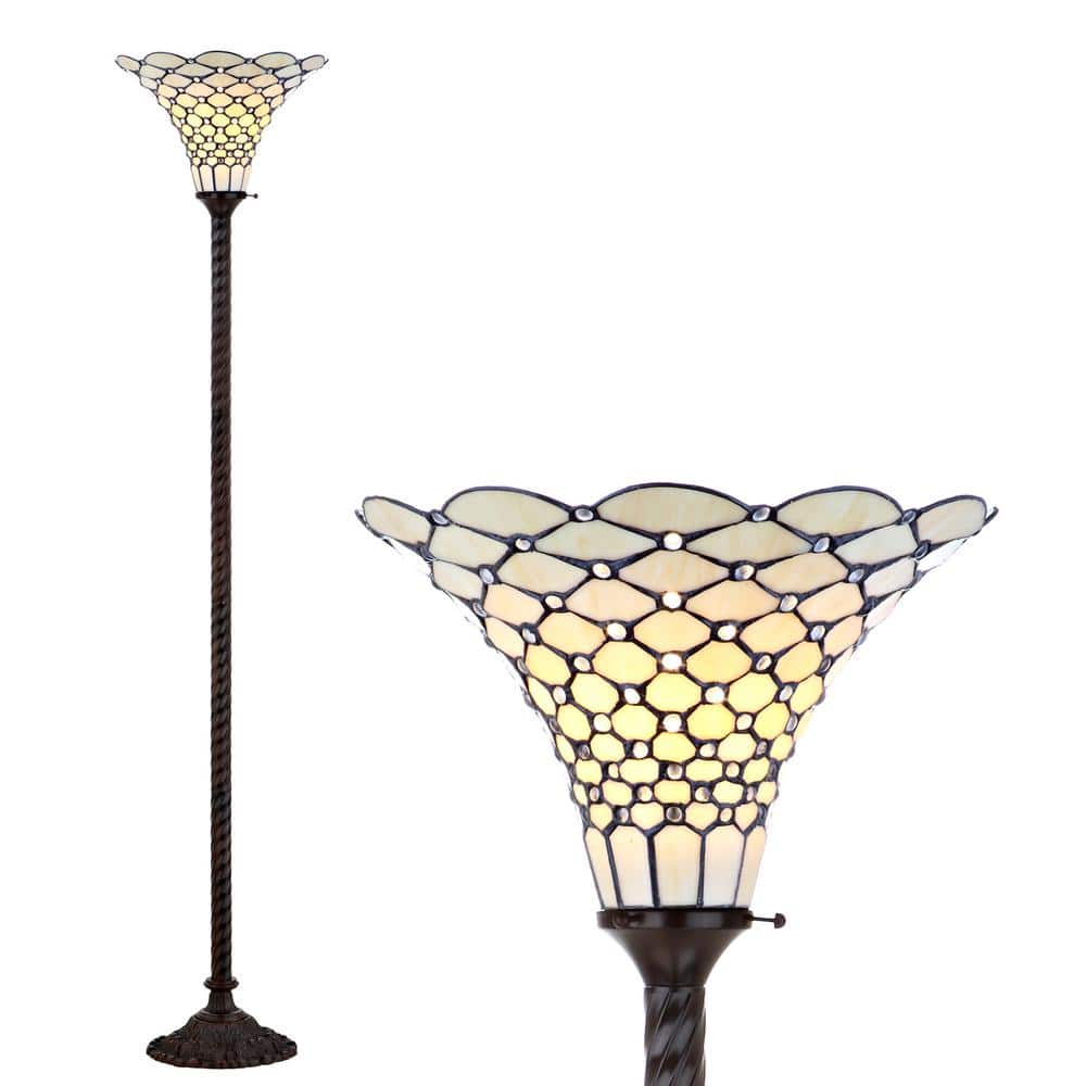 70" Bronze Tiffany-Style Stained Glass Torchiere Lamp
